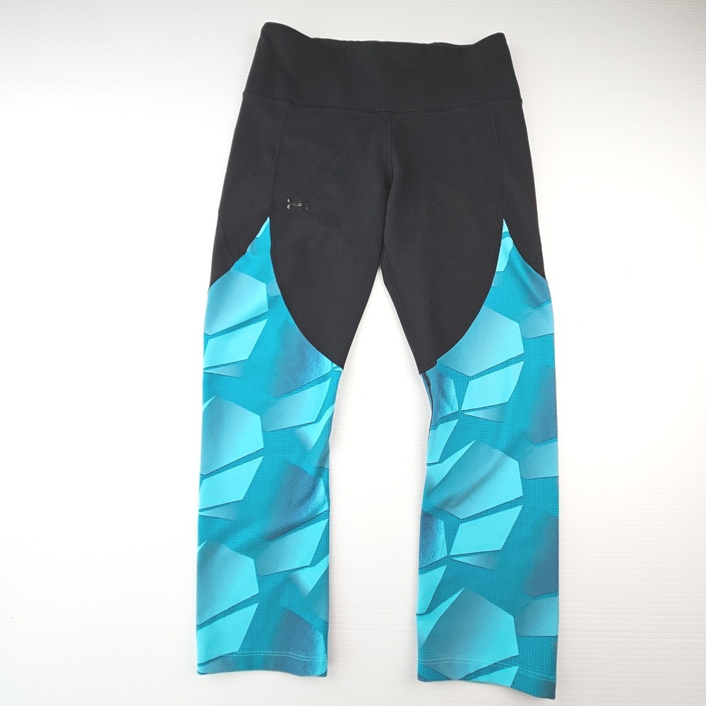 Under Armour HeatGear Geometric Teal Black Leggings Medium 3CTF07X600512